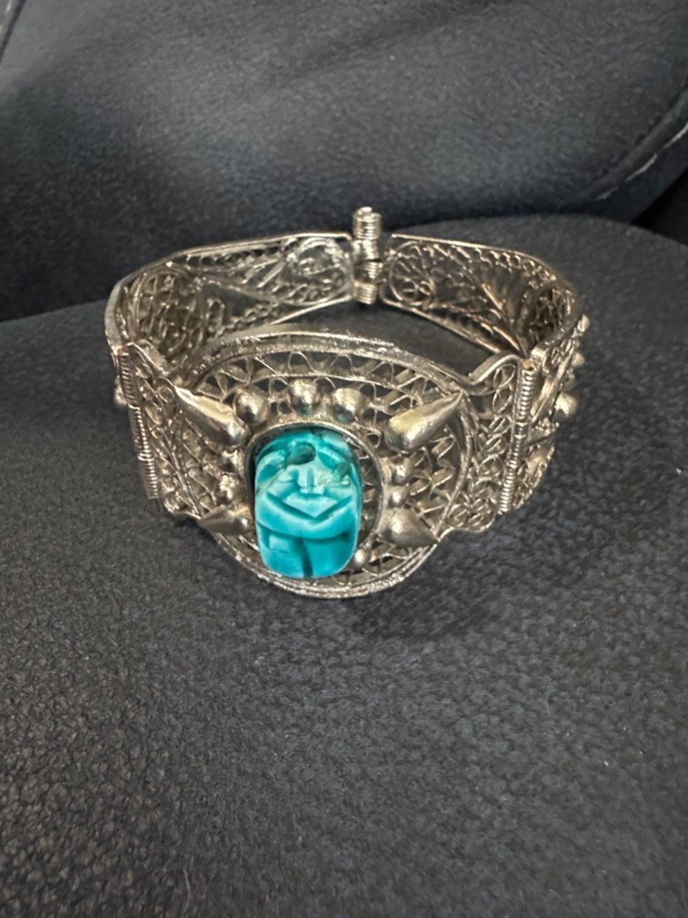 Turquoise Scarab Filigree Statement Bracelet - Women Jewelry